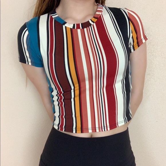 Retro Striped multicolored crop top - Picture 4 of 4